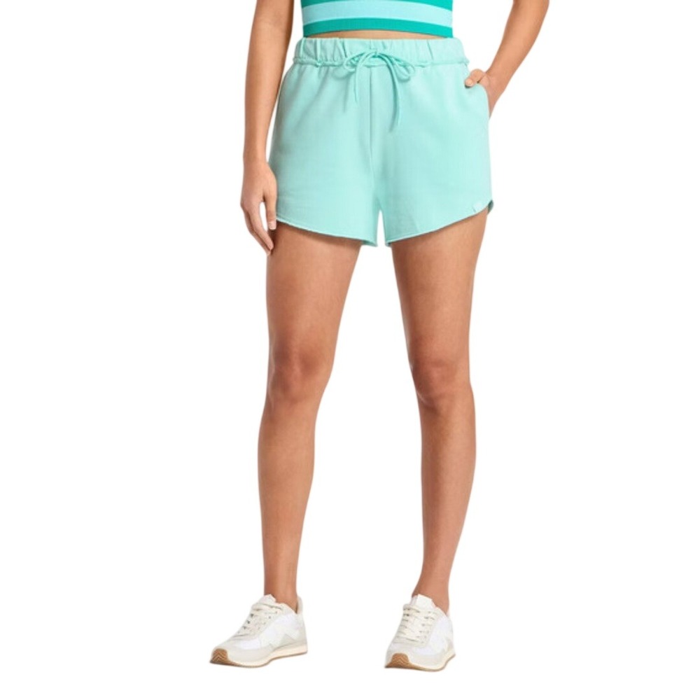 JoyLab‎ Women's Aqua Blue High-Rise French Terry Dolphin Shorts Size Small